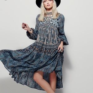 Bohemian Free People Pink City Dress-Blue Sz Small